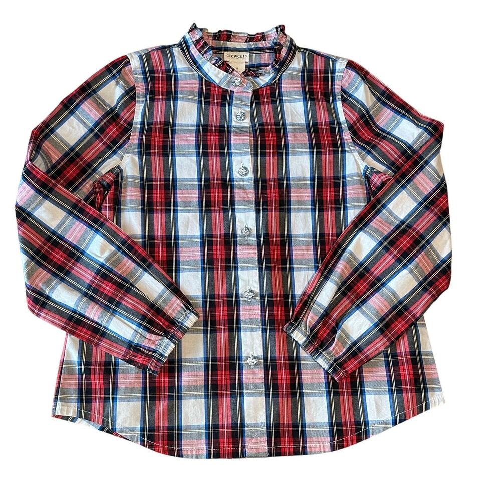 J. Crew Crewcuts Factory Girls' Plaid Top with jeweled buttons 8